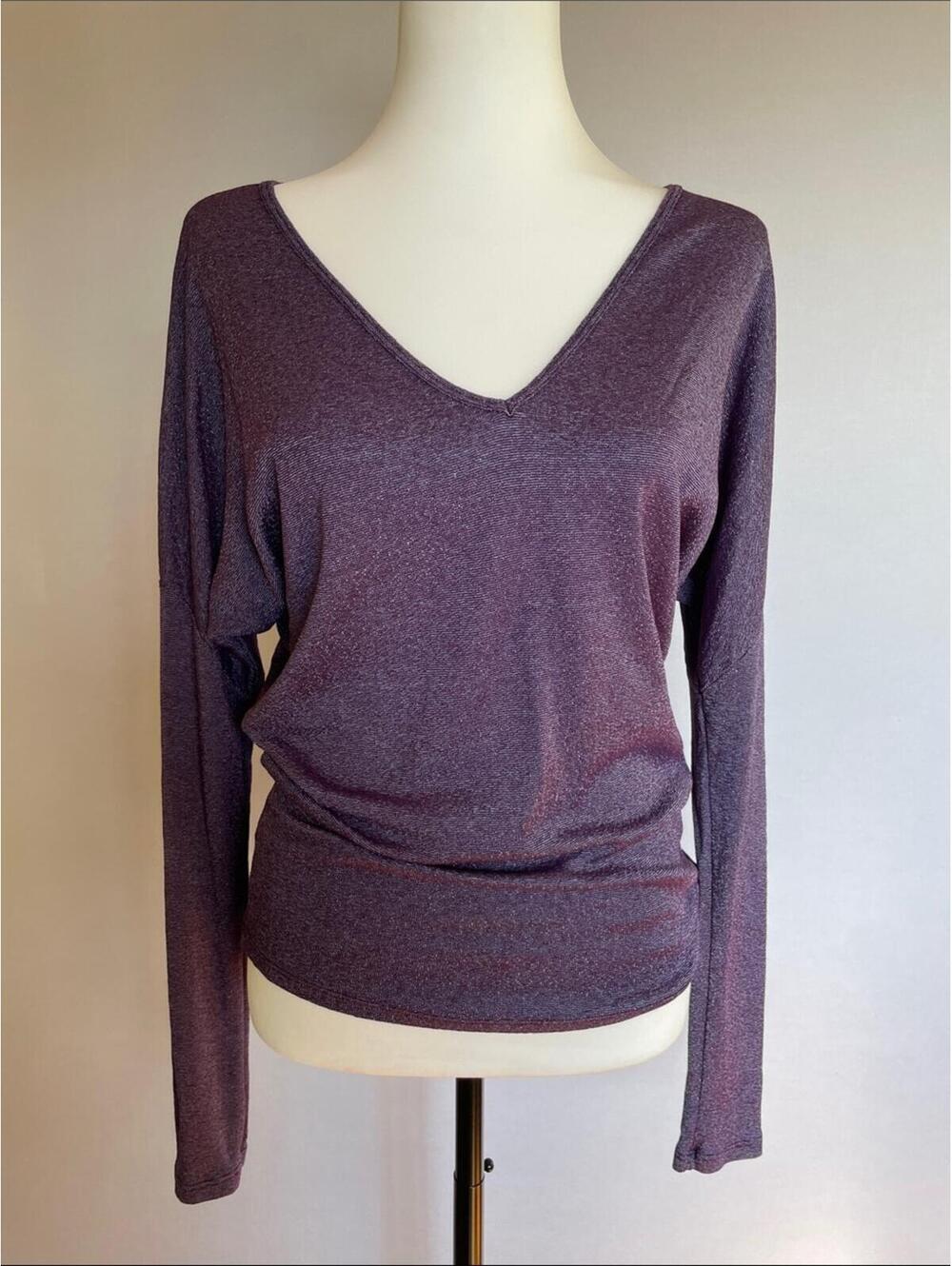 Y2K Michael Stars Purple Shimmer Draped Long Sleeve Top OS